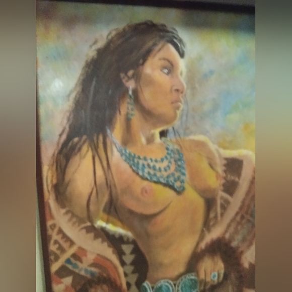 Powerful Native American Woman Oil Painting 1.5'x2' Original 1984 - Picture 3 of 5